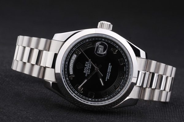 Swiss Rolex Day-Date Stainless Steel Bracelet Black Dial 80294 - Image 4