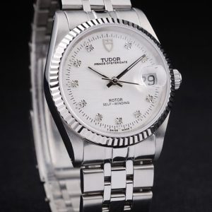 Tudor Swiss Classic Prince Date Stainless Steel Case Silver Ribbed Bezel White Dial