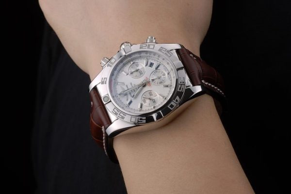 Swiss made Certified Stainless Steel Bezel Brown Croco Leather Bracelet White Dial 80285 - Image 2