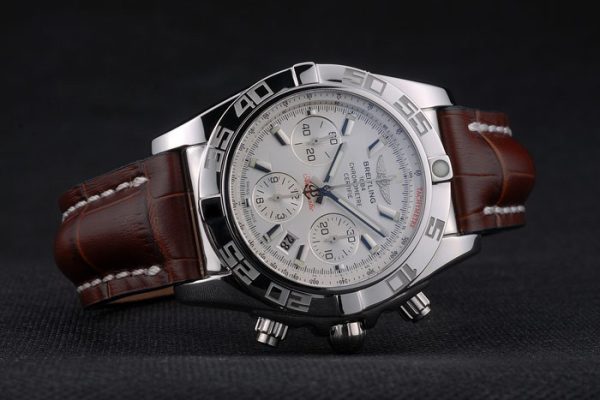 Swiss made Certified Stainless Steel Bezel Brown Croco Leather Bracelet White Dial 80285 - Image 4