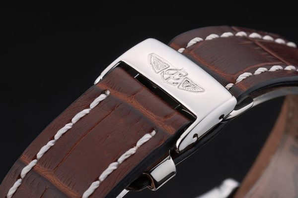 Swiss made Certified Stainless Steel Bezel Brown Croco Leather Bracelet White Dial 80285 - Image 6