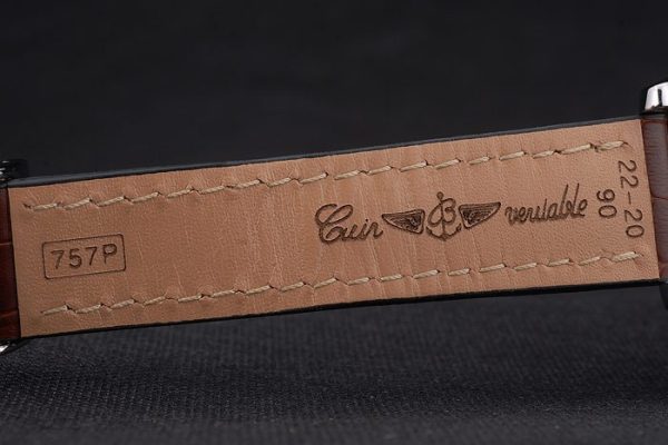 Swiss made Certified Stainless Steel Bezel Brown Croco Leather Bracelet White Dial 80285 - Image 8