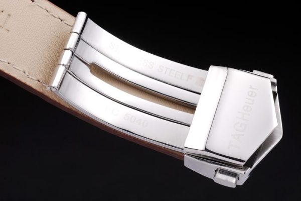 Tag Heuer SLR Brushed Stainless Steel Case Silver Dial Brown Leather Strap - Image 5