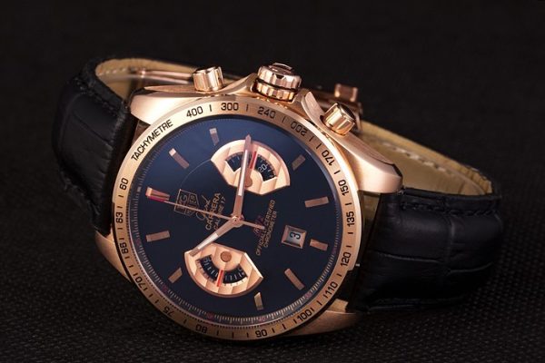 Tag Heuer Carrera Rose Gold Case Black Dial Black Leather Strap - Image 4