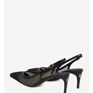 Mesh and patent leather slingback