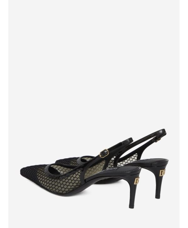 Mesh and patent leather slingback