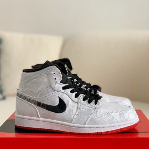 ¡¸#1494¡¹Clot x Air Jordan AJ1 Mid "Fearless" White Silk Sneakers