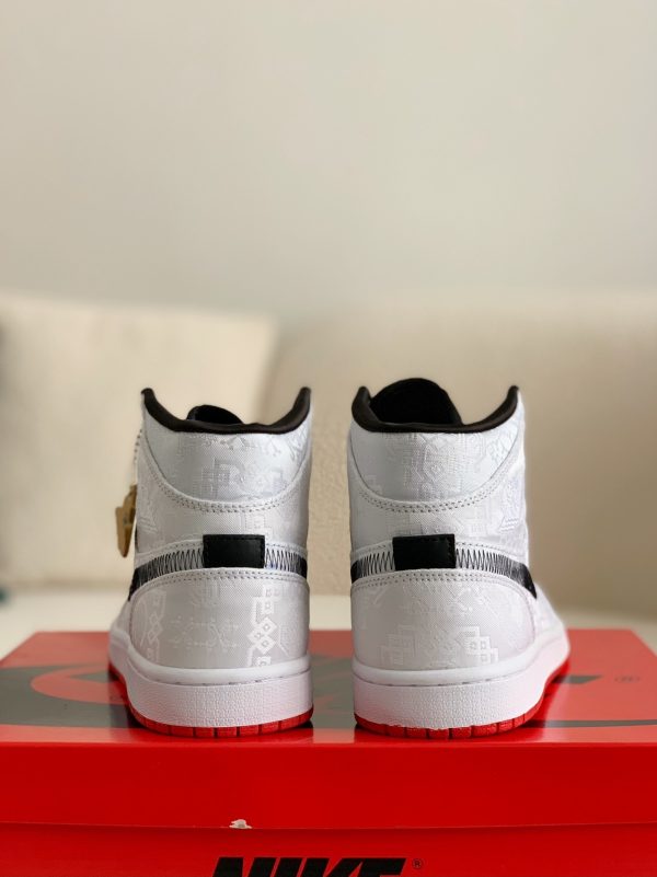 ¡¸#1494¡¹Clot x Air Jordan AJ1 Mid "Fearless" White Silk Sneakers - Image 5