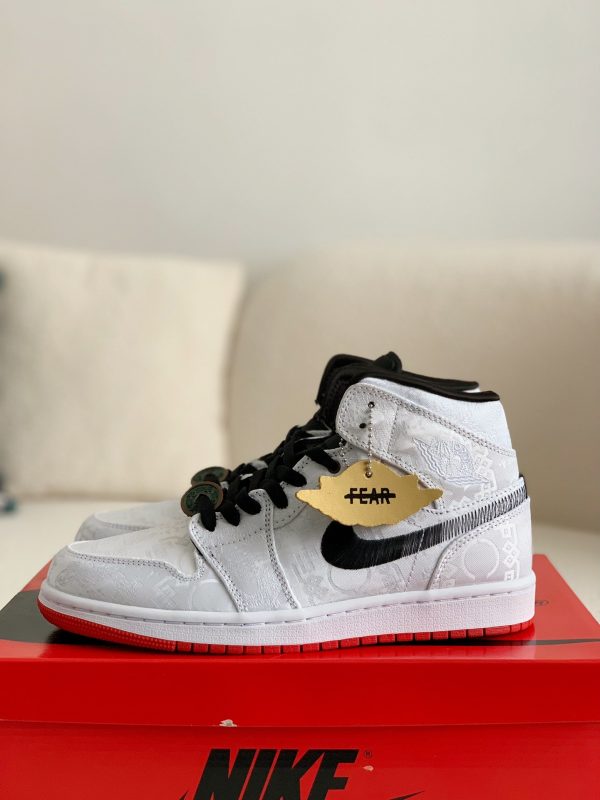 ¡¸#1494¡¹Clot x Air Jordan AJ1 Mid "Fearless" White Silk Sneakers - Image 2