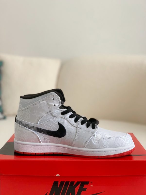 ¡¸#1494¡¹Clot x Air Jordan AJ1 Mid "Fearless" White Silk Sneakers - Image 4