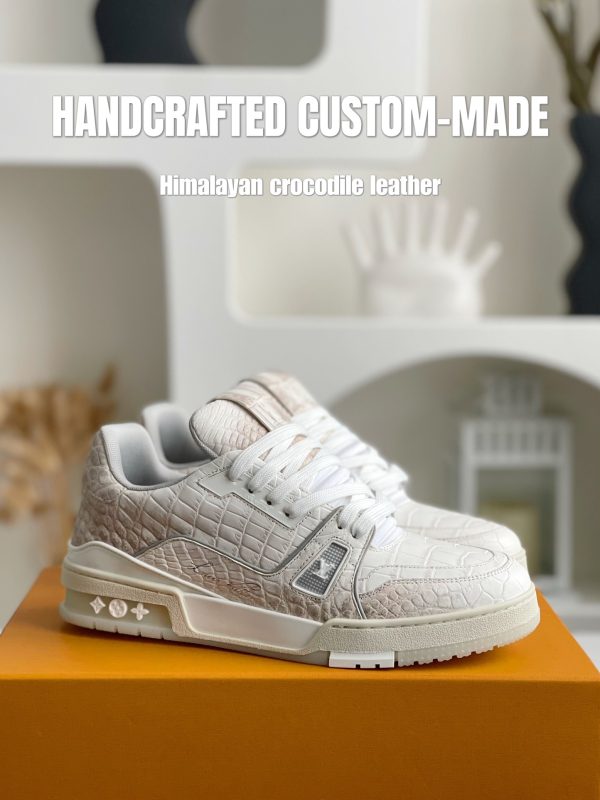 「#3200」【Handmade Custom】Louis Vuitton Himalayan Crocodile Leather Trainer Sneakers