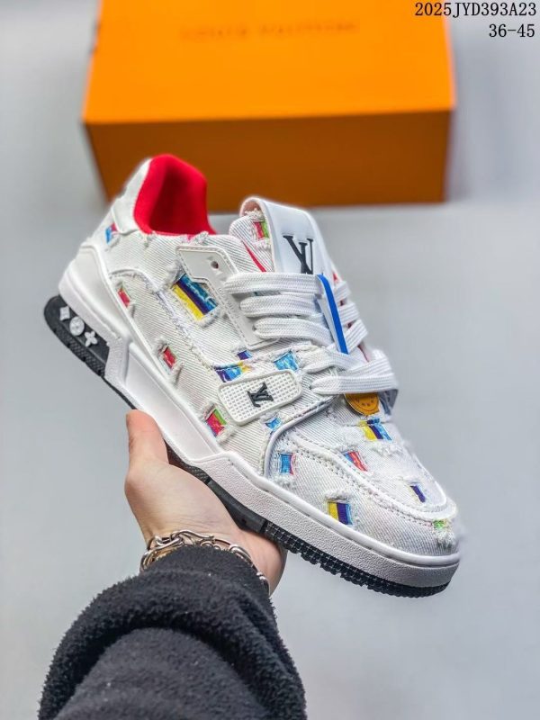 「#4451」Louis Vuitton traniner canvas printed colorful denim embroidered shoes