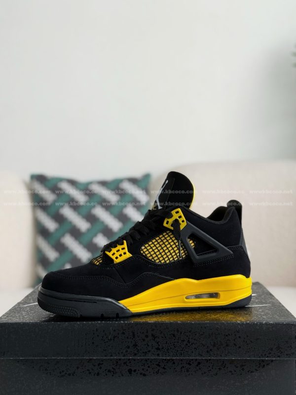 ¡¸#5503¡¹Jordan Air Jordan 4 "Thunder" Leather Basketball Shoes Black Yellow - Image 4