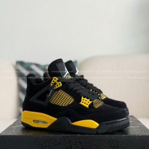 ¡¸#5503¡¹Jordan Air Jordan 4 "Thunder" Leather Basketball Shoes Black Yellow