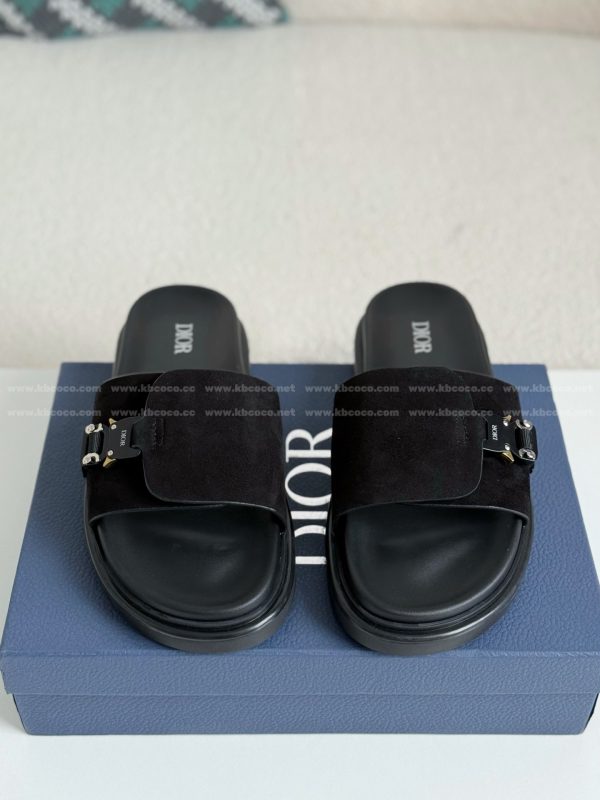 「#5689」Dior Aqua Faux Suede Slippers - Image 3