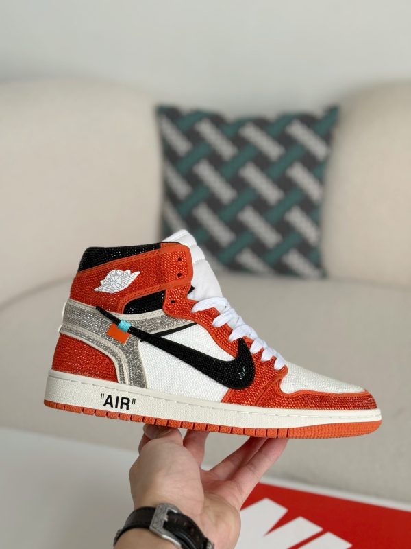 ¡¸#5719¡¹Jordan 1 Off-white Hand-Set Rhinestones High Sneakers - Image 7