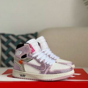 ¡¸#5722¡¹Jordan 1 Off-white Hand-Set Rhinestones High Sneakers